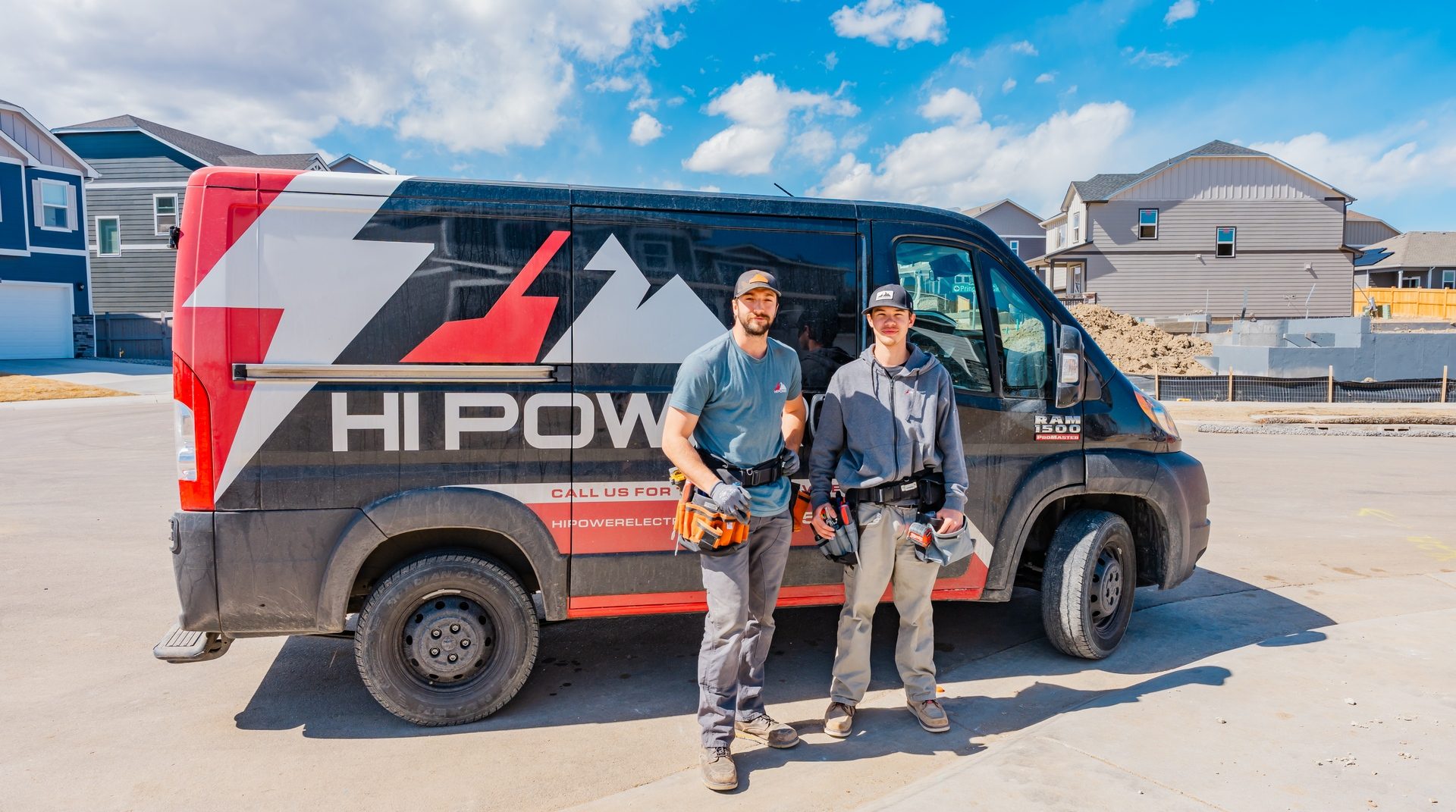 Hi Power Electric technicians with a branded service van in Douglas County, Colorado