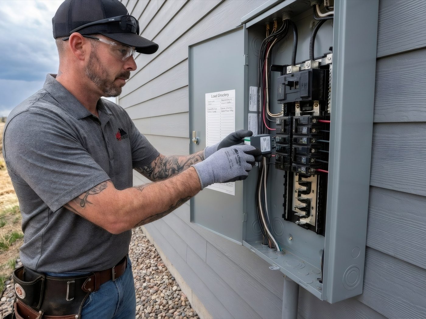 Hi Power electrician installing surge protection at a residential electrical panel