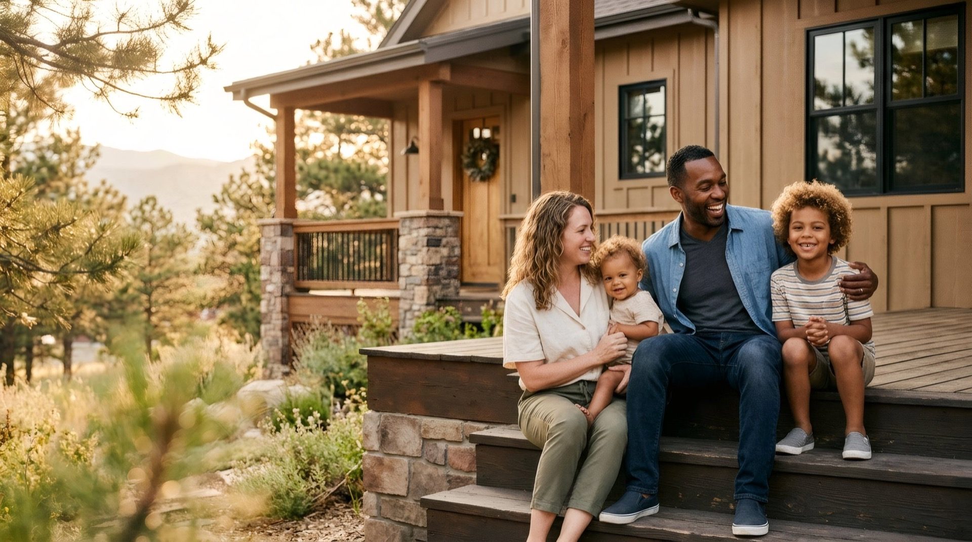 A Colorado family on the front steps of their Douglas County home